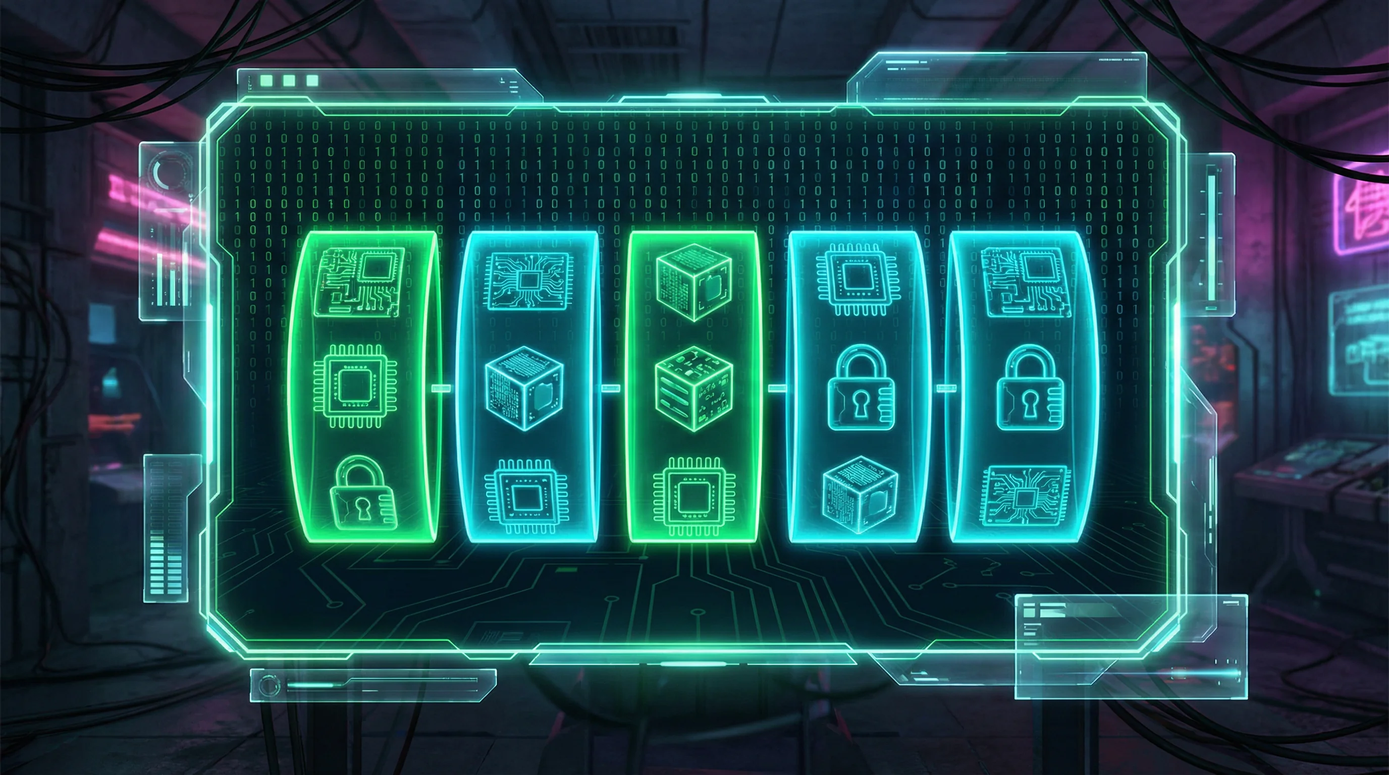 Interface futurista de caça-níqueis digital no bullsbet